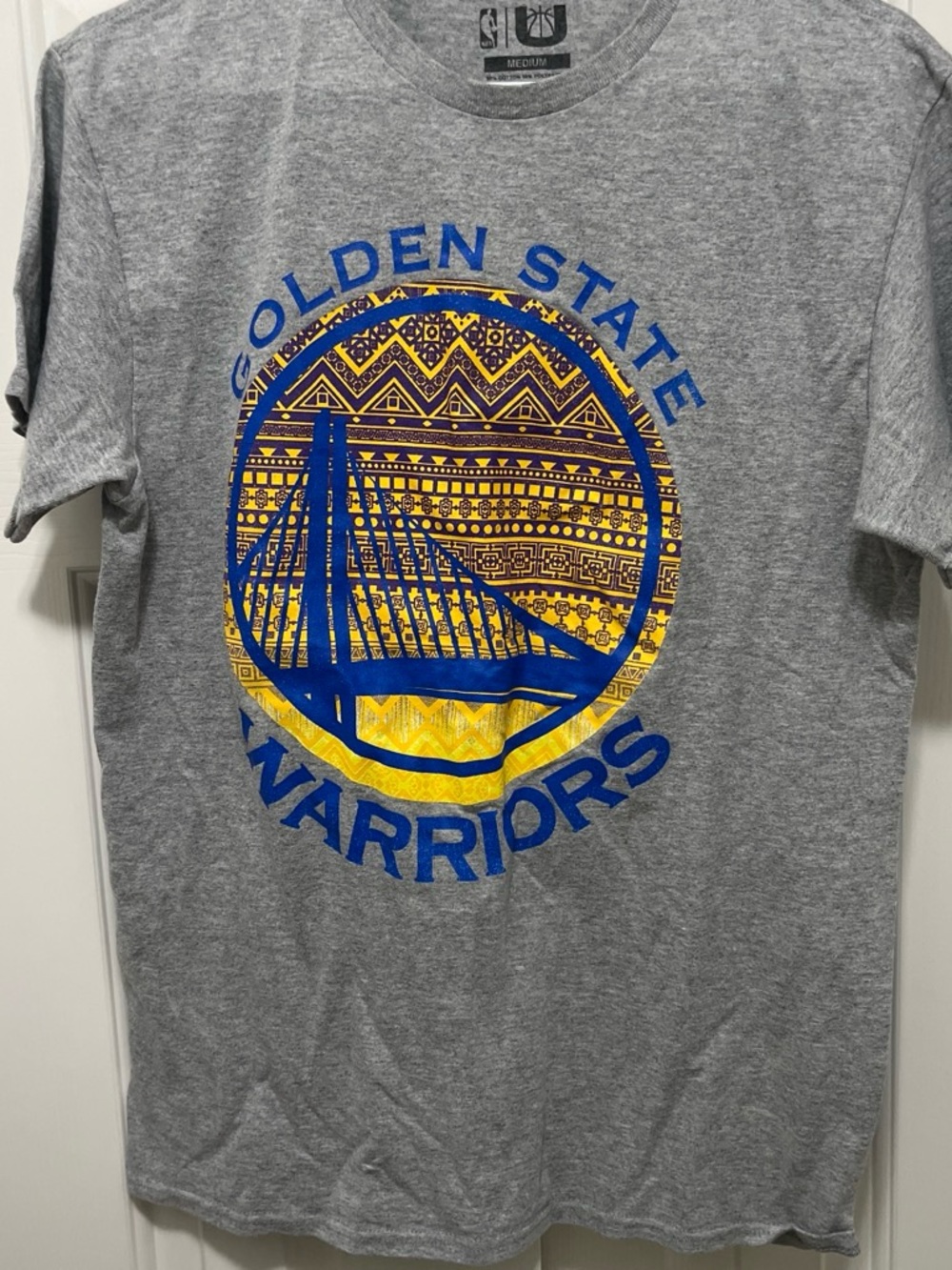 NBA Golden State Warriors Gray Tee with Blue and Yellow Logo